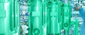 Man looking at lab equipment