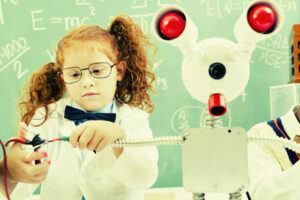children making robot in science lab