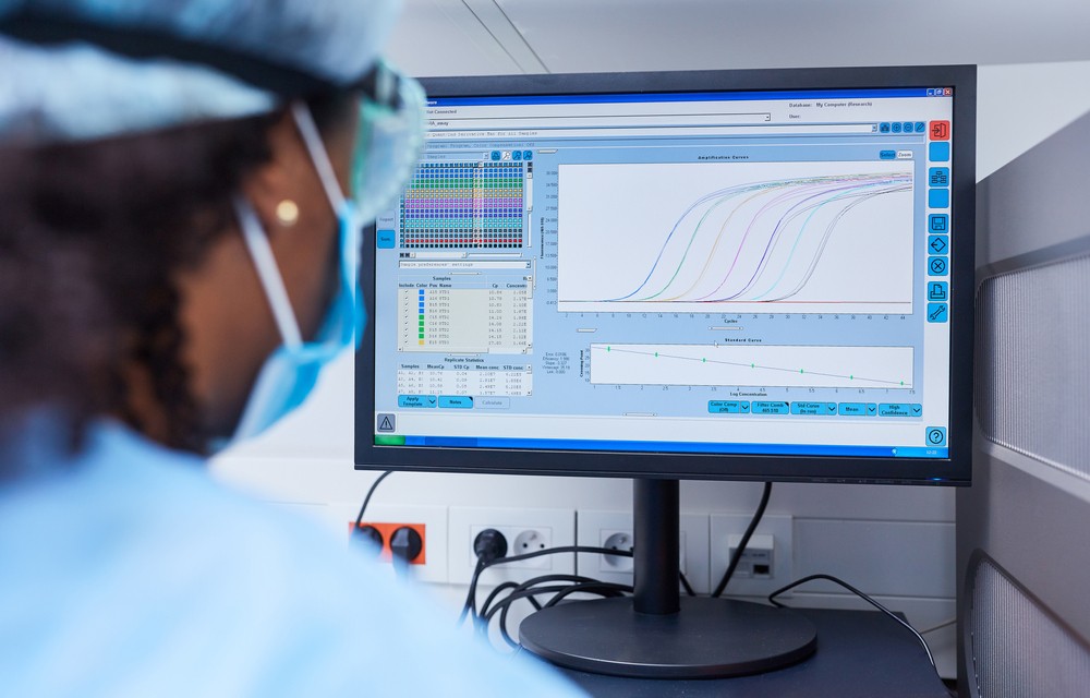 Researcher analyzing data