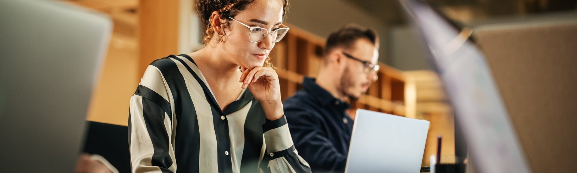 Woman working at a laptop